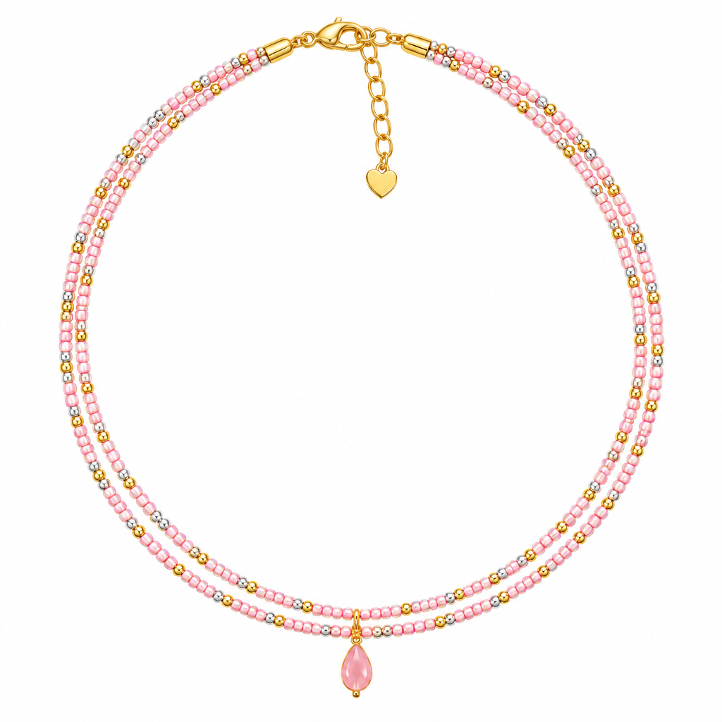 Pink & Silver Seed Bead Necklace