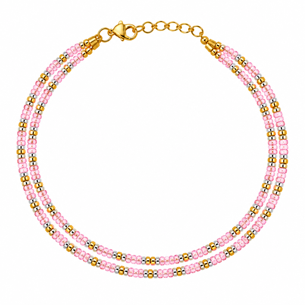 Pink Gold & Silver Layered Waist Bead