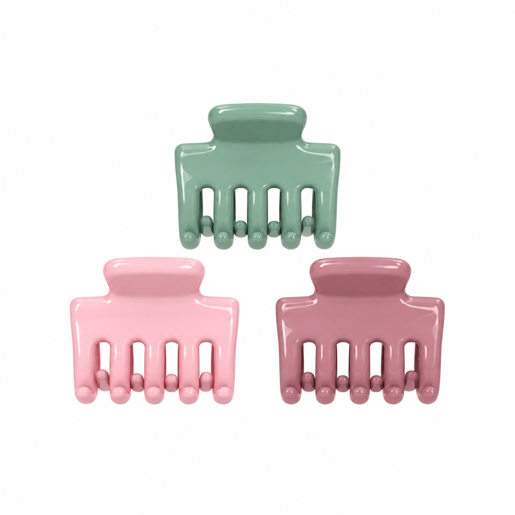 WAO! Mini Hair Claw Clips Set - Green & Pink
