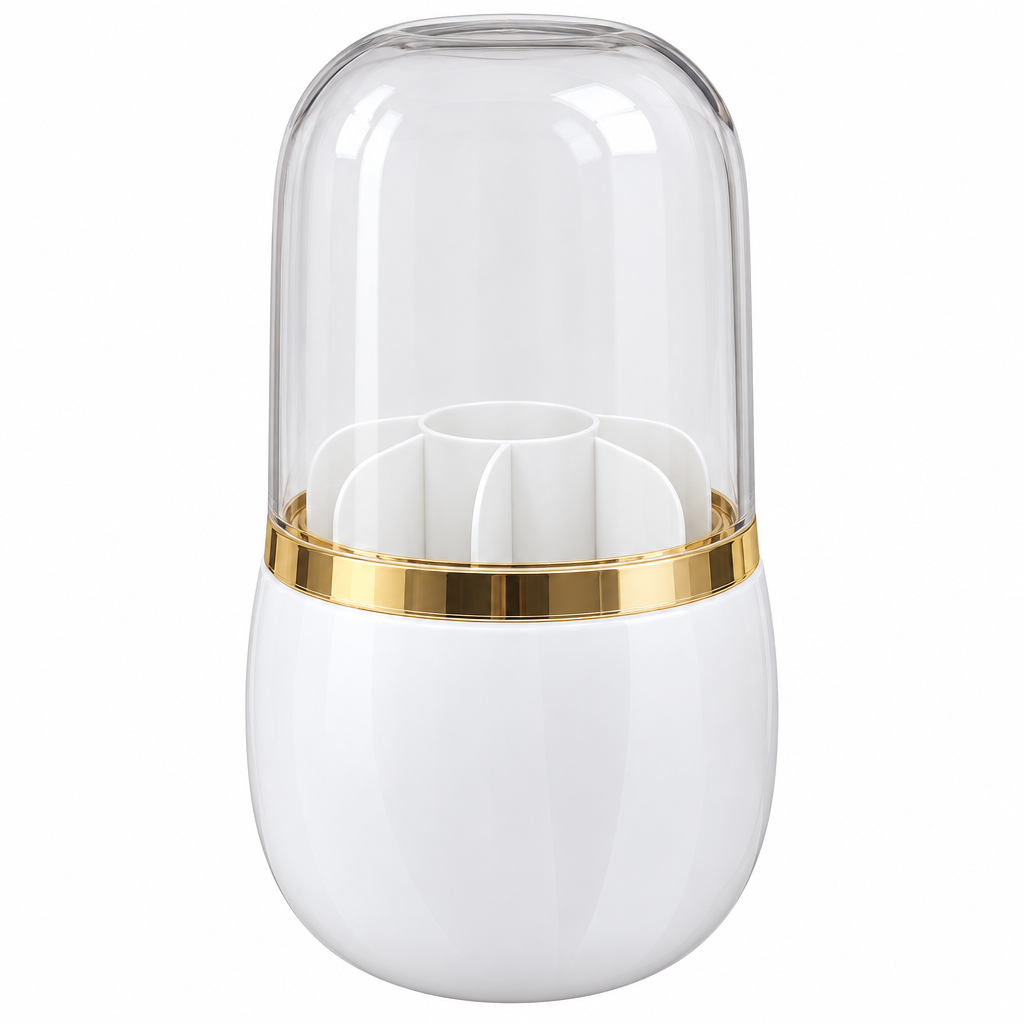 360° Rotating Makeup Brush Holder with Dome – White