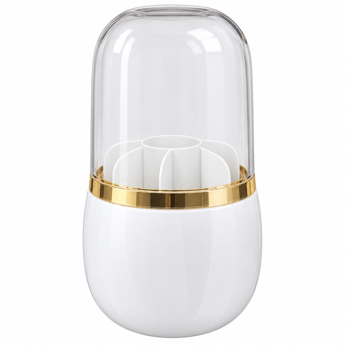 360° Rotating Makeup Brush Holder with Dome – White