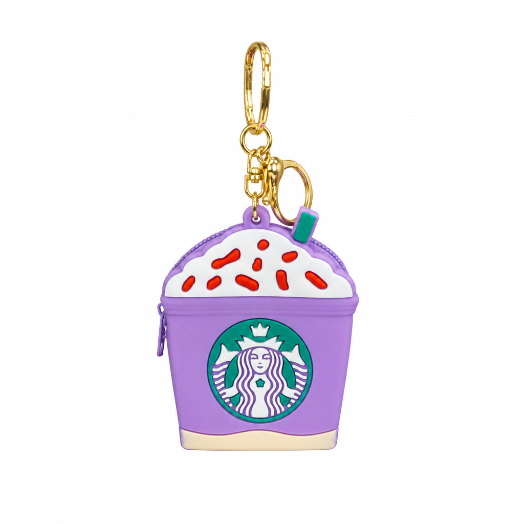 Purple Starbucks Frappuccino Coin Purse Keychain