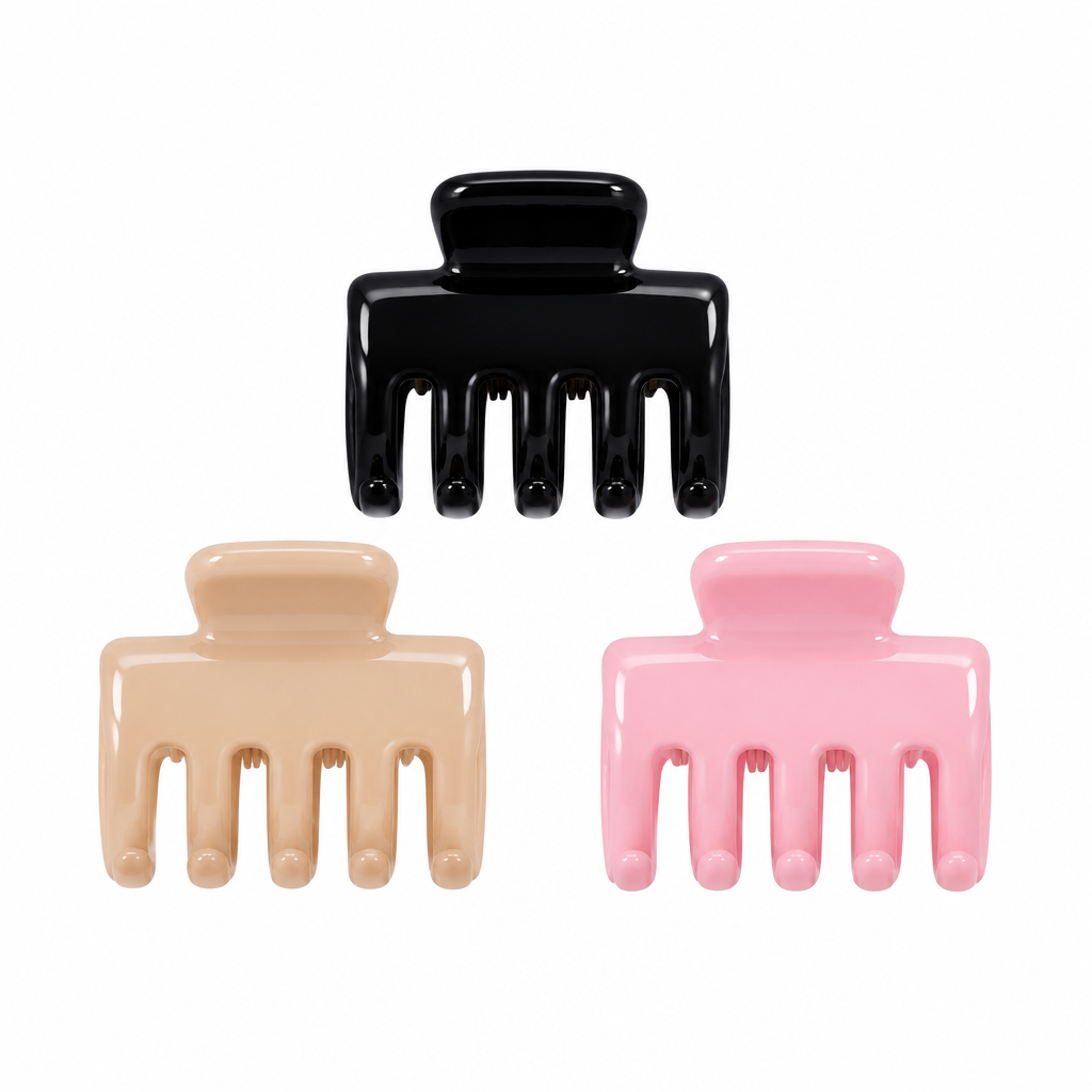 WAO! Mini Hair Claw Clips Set - Black, Nude & Pink
