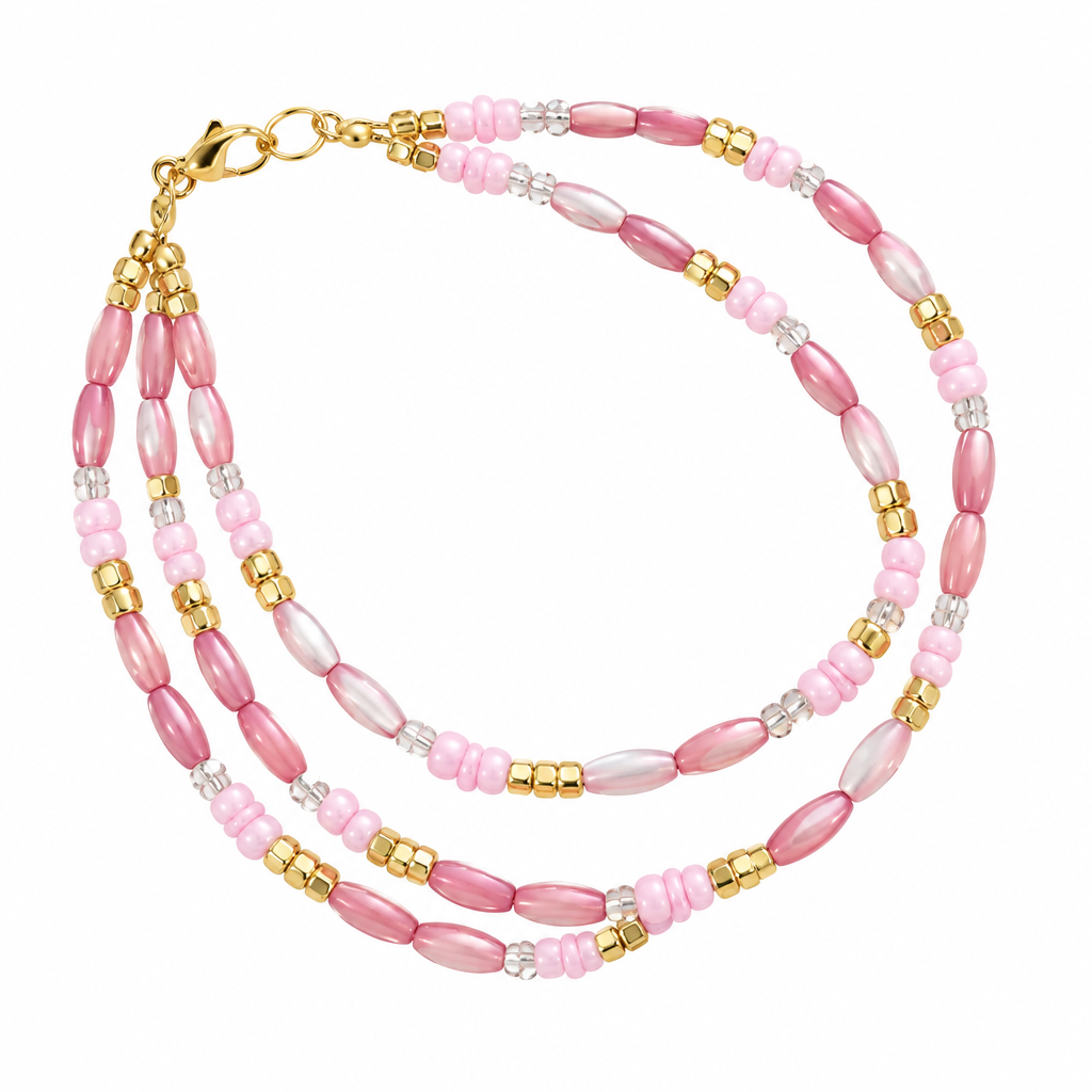 Pink Tube & Seed Bracelet